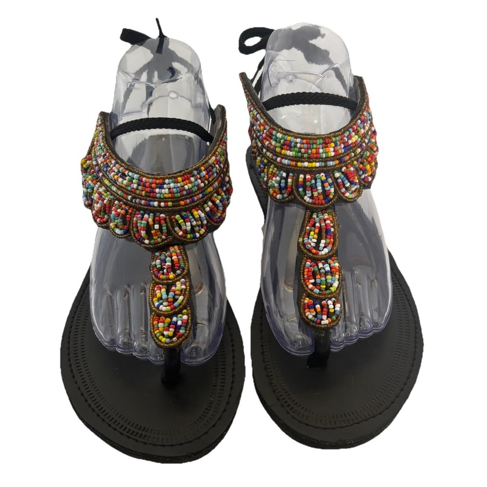 Masai Maasai African Leather Sandals *8-9 US Handcrafted Beaded Boho Hippie Chic